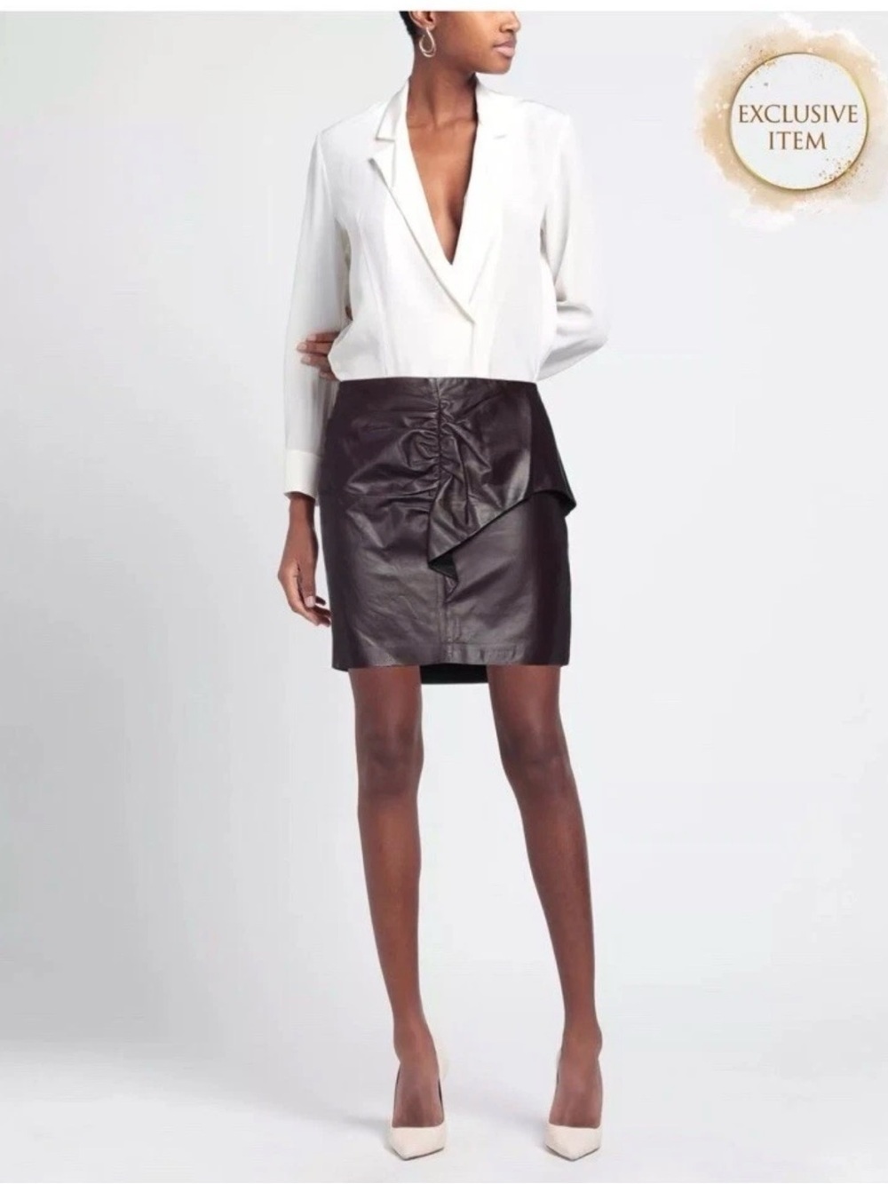 IRO Hita Lamb Leather Mini Skirt | NWT | Size 32 | Lambskin Ruched Ruffle Mini